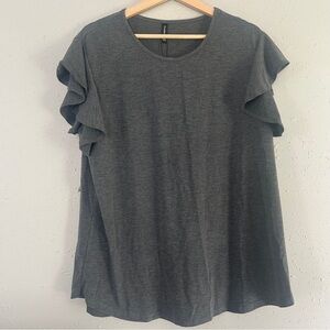 NWT PrinStory Gray T-Shirt Ruffle Sleeve Casual Neutral XXL